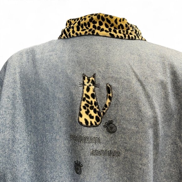 Vtg Great Cavalier by St. Paul Cat Embroidered Chore Silk Denim Jacket Size M - Picture 6 of 9